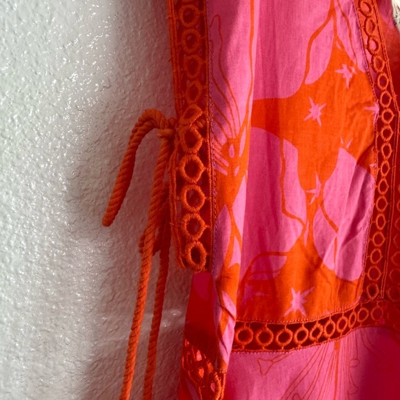 Z + L Bright Floral Made In India Cotton Crochet Detail Dress Size Large - Picture 11 of 11